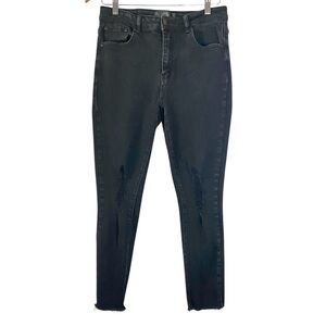 Women's Monkey Ride High Rise Distressed Black Denim Skinny Jeans Size 11/30